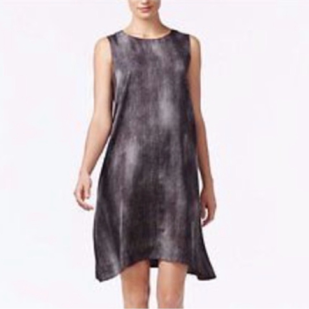 Eileen Fisher Women's Small Hazy Print Silk Cotton Sleeveless Dress Black Grey S
